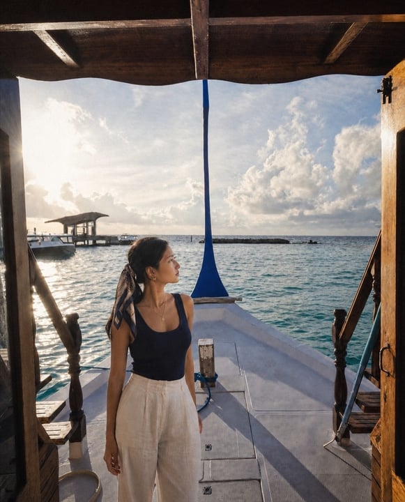 Foto geteilt von Sena Zaro | Storyteller 🌍 am 30. August 2026, markiert @theresidencemaldives und @cenizarohotelsandresorts. Könnte ein Bild von Boot, im Freien, Wasser, Hausboot und Text sein.