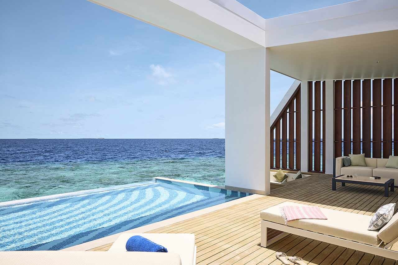 Funamadua One Bedroom Water Villa Pool at Robinson Club Maldives