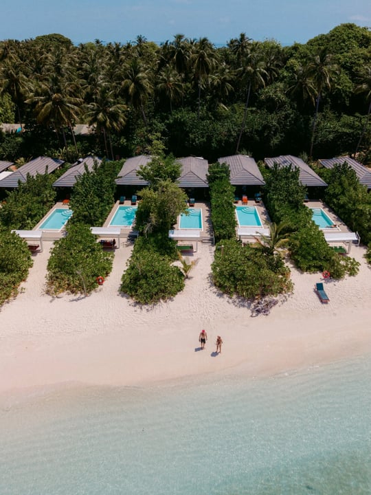 Photo shared by Royal Island, Maldives on June 07, 2026 tagging @visitmaldives. May be an image of chaise longue, pool, cabana and text.
