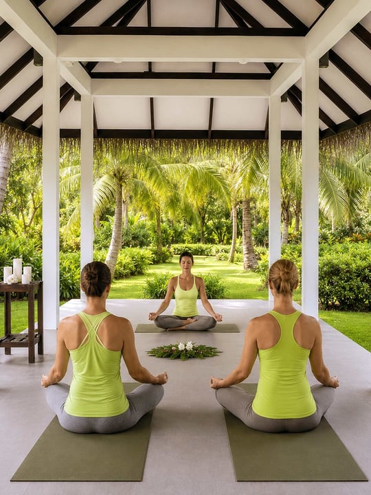 Foto von Sheraton Maldives Full Moon Resort & Spa vom 14. Juli 2026. Könnte ein Bild von Yoga und Text sein.