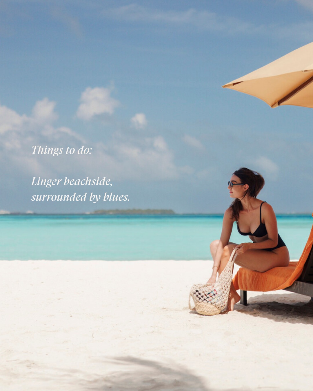 Foto di Sheraton Maldives Full Moon Resort & Spa del 18 settembre 2026. Potrebbe essere un'immagine di una o più persone, asciugamano, spiaggia e testo che dice "Things Thingstodo: to do: Linger beachside, surrounded"