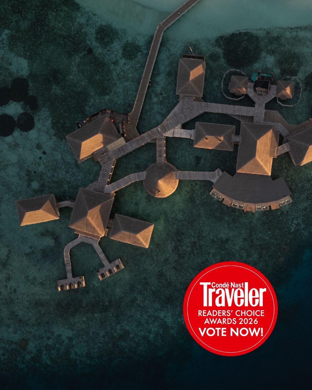 Photo by Six Senses Laamu in Six Senses Laamu. May be an image of outdoors and text that says "남상식 Traveler Nast Condé READERS' READERS'CHOICE CHOICE AWARDS 2026 VOTE NOW!".
