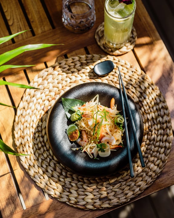 Photo by Iru Fushi on August 07, 2026. May be an image of tofu, cucumber, chopsticks, place mat and text.