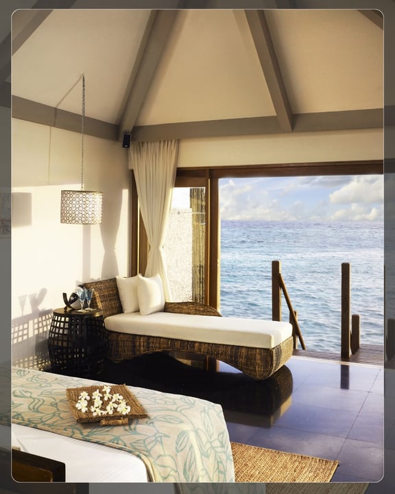 Photo by Taj Coral Reef Resort & Spa on June 14, 2026. May be an image of bed, chaise longue, bedroom, cabana and text.