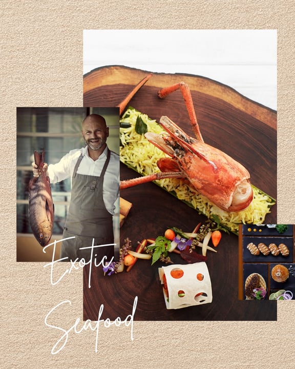 Photo by Taj Exotica Resort & Spa on April 27, 2026. May be an image of lionfish, fillet, shellfish, prawn, lobster and text.