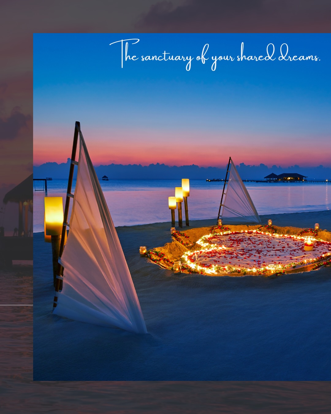 Photo shared by Taj Exotica Resort & Spa on May 07, 2026 tagging @traveltrademv. May be an image of fire, boat, sail, poster, lantern, candle, outdoors and text that says "The Theranctuany sanctuary o