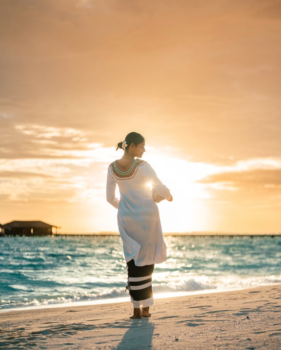 Photo by Taj Exotica Resort & Spa on June 19, 2026. May be an image of sarong, headscarf, headdress, beach, ocean, water and text.