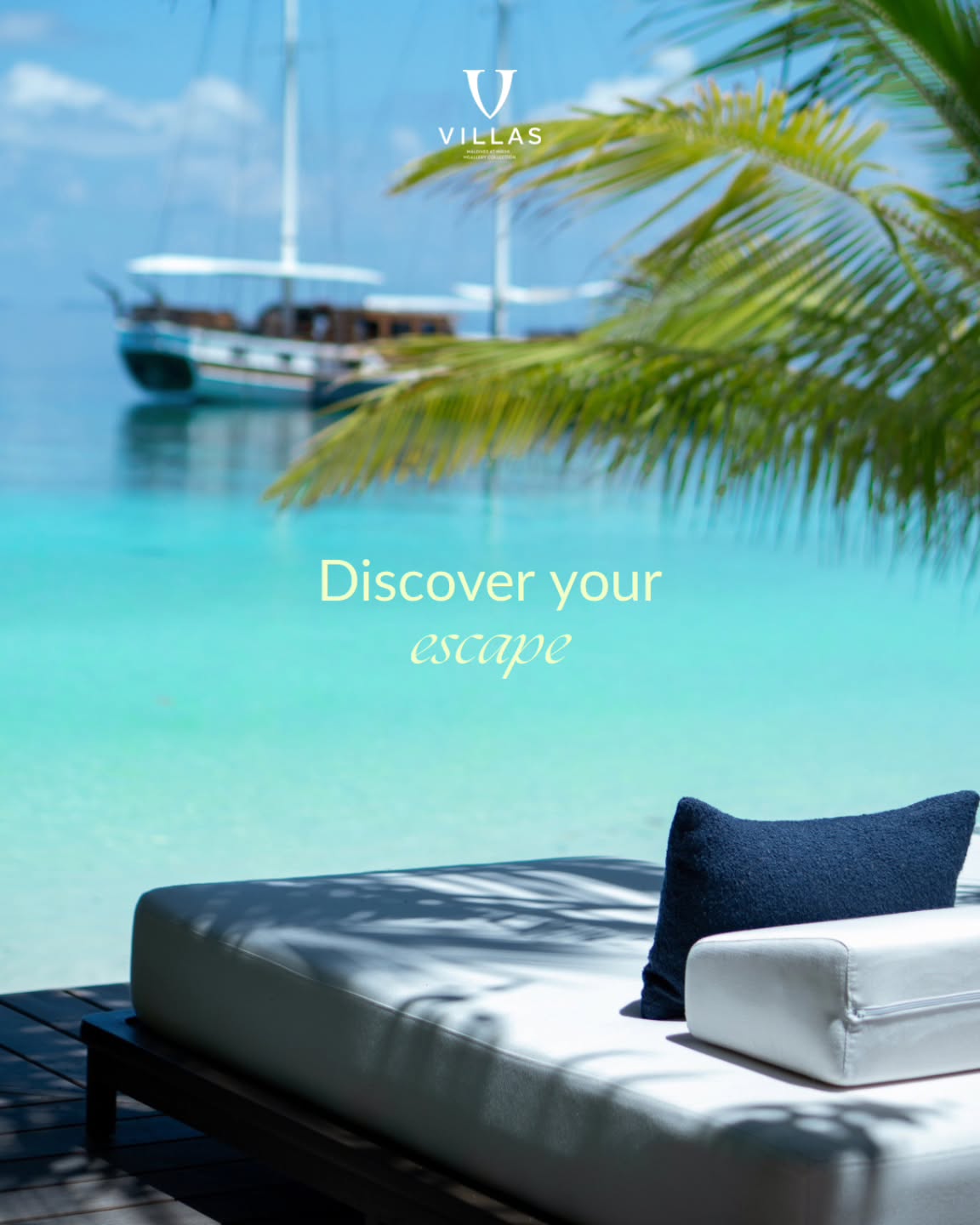 Photo by V Villas Maldives at Mirihi - MGallery Collection in V Villas Maldives at Mirihi - MGallery Collection. May be an image of ship, body of water and text that says "U VILLAS Discover your escap