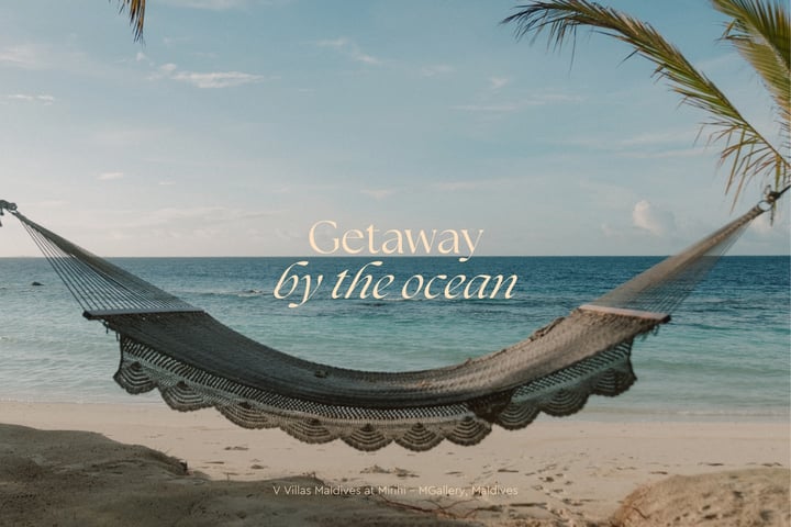 Photo shared by MGallery Hotel Collection on June 17, 2026 tagging @vvillasmaldivesatmirihi. May be an image of hammock, chaise longue, deck chair, beach, ocean and text.