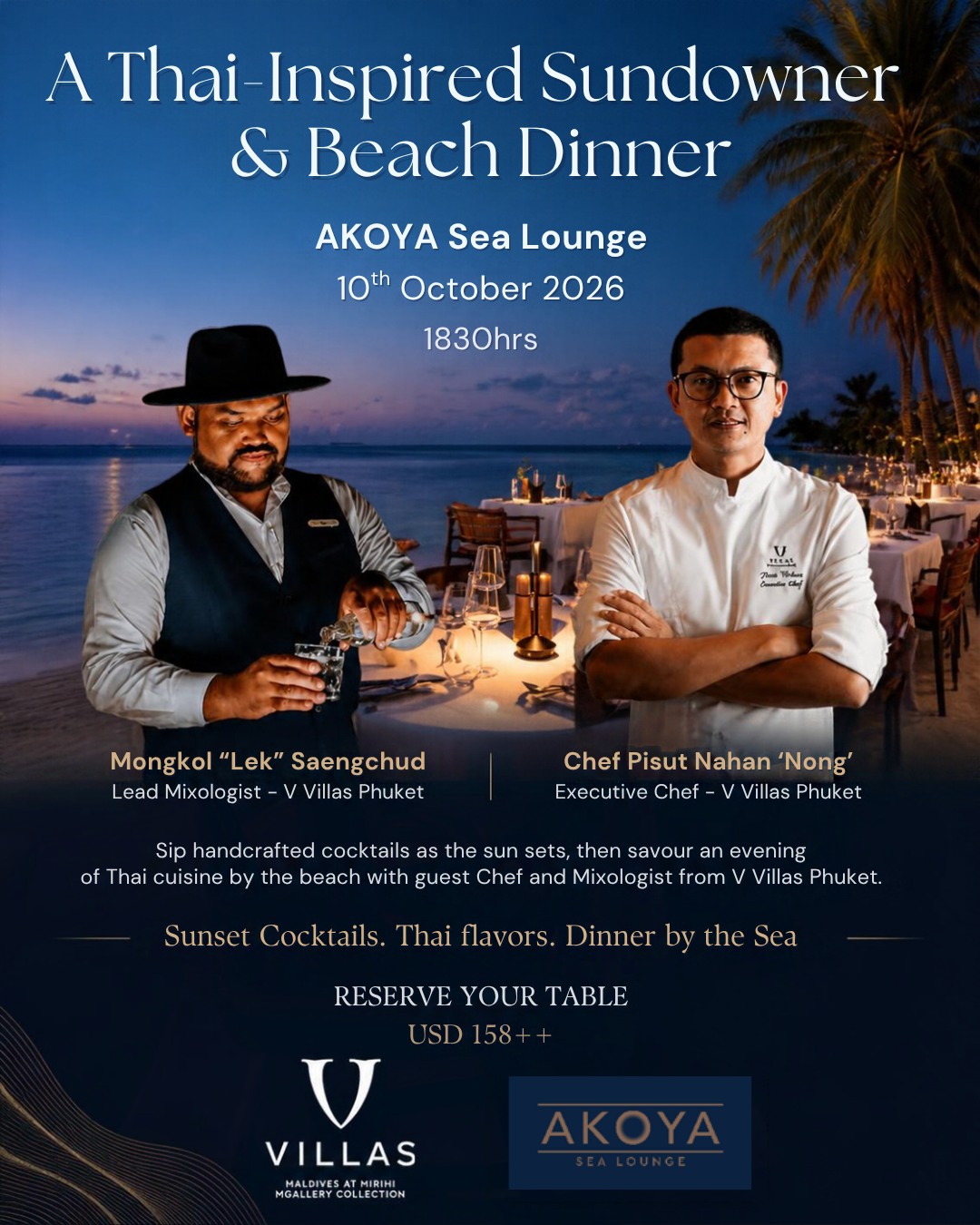 La table est presque dressée | Réservez votre place

Deux soirées placées sous le signe des saveurs thaïlandaises, des cocktails faits maison et des instants insulaires à V Villas Maldives at Mirihi - MGallery Collection.

Rejoignez le chef invité Nong et Mix