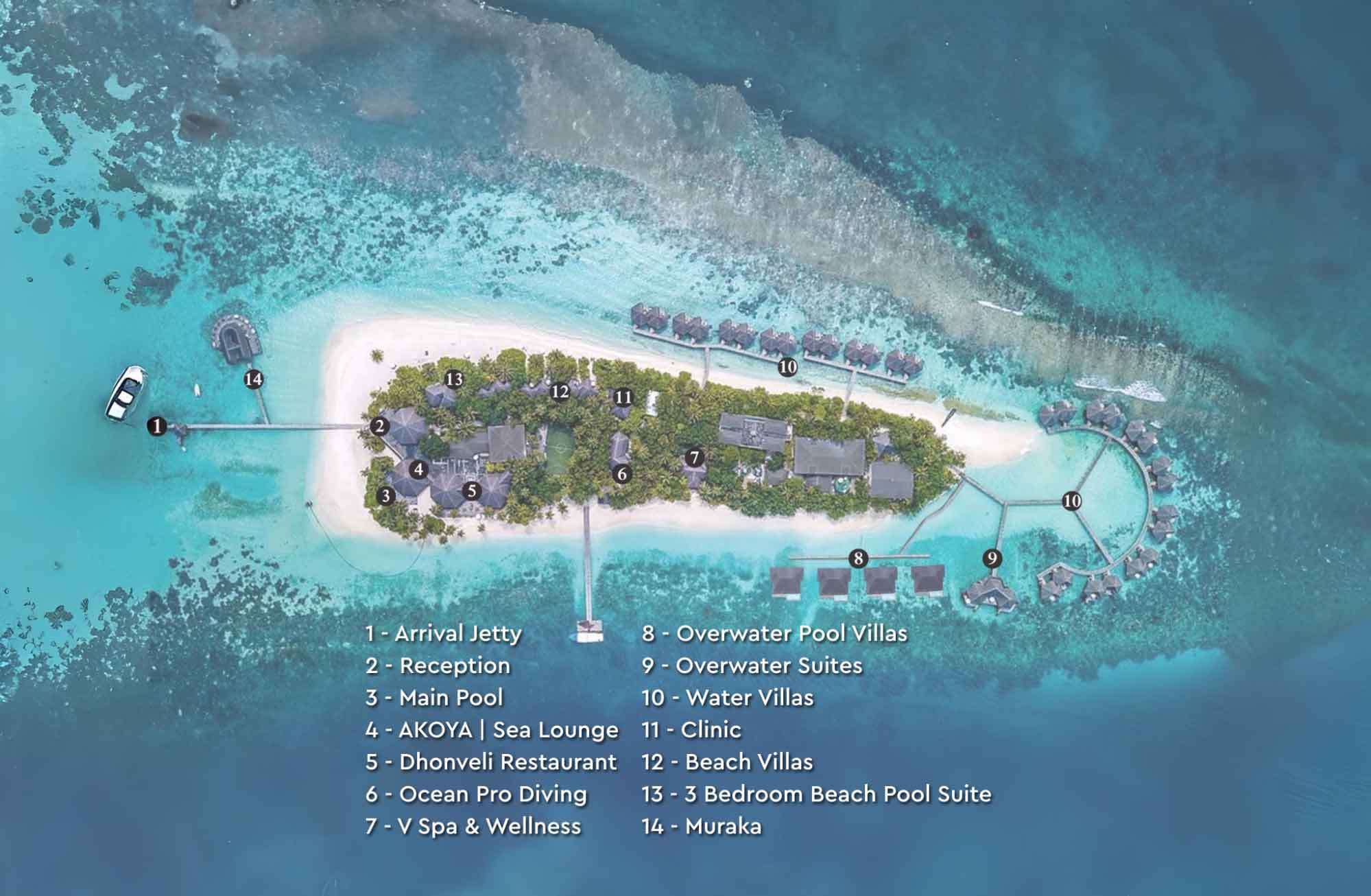 V Villas Maldives at Mirihi island map