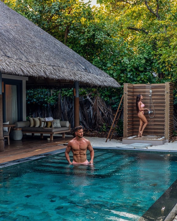 Photo by Vakkaru Maldives - Baa Atoll on August 07, 2026. May be an image of swimming, pool, outdoors, cabana and text.