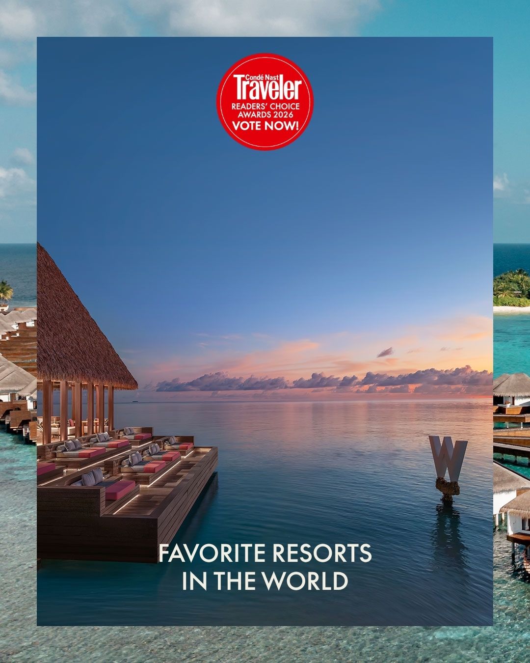 Every stay leaves behind a story. Written in ocean light, slow mornings, unforgettable dinners, and the feeling of being exactly where you want to be. As W Maldives is nominated for @cntraveler  and @