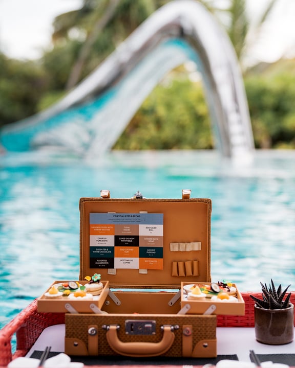 Afternoon tea goes off-script. From 1 to 10 May, Celestial Bites & Brews drops bold flavors and playful vibes. Served at SIP, floating in your pool, or paired with a soak at AWAY Spa. Your scene, your
