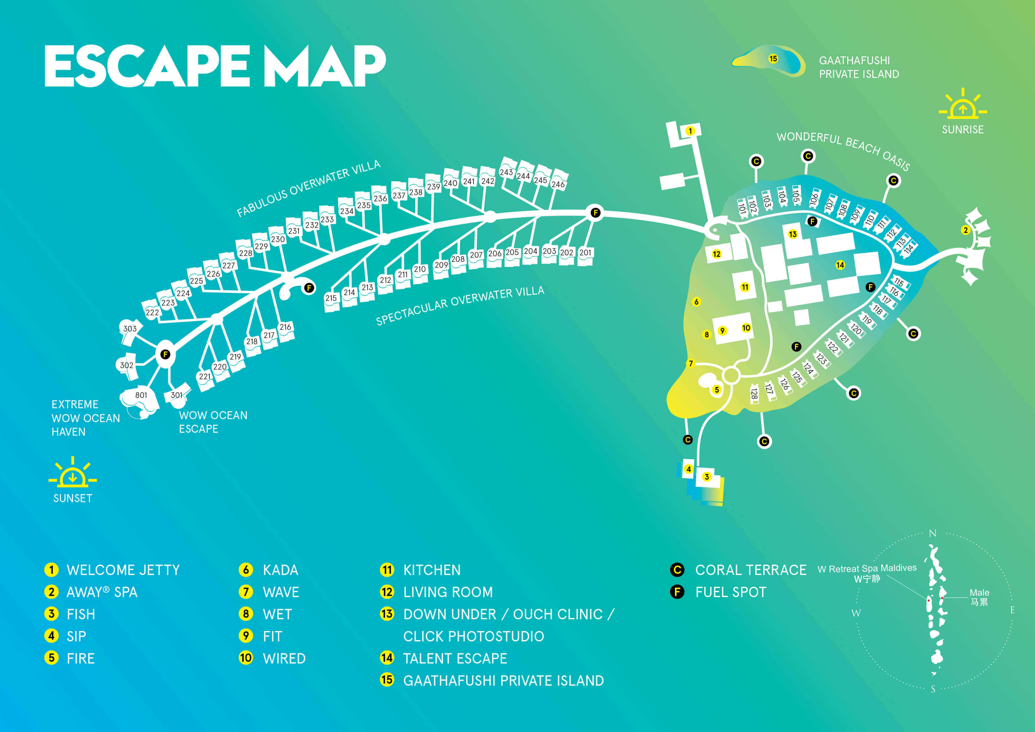 W Maldives resort island map