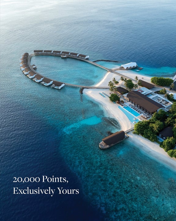Foto di The Westin Maldives del 13 settembre 2026. Potrebbe essere un'immagine di testo che dice "茶快味 m P 20,000Points, 20,000 Points, Exclusively Yours".